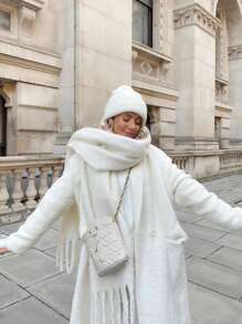 1pc Women Autumn/Winter New Plush Tassel Scarf, Warm And Comfortable Large Shawl, Windproof And Warm For Outdoor, Simple And Versatile For Daily Wear Women Winter Scarves For Dress - 02-white - View 7