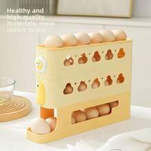 1 Estante automático de tres niveles para huevos, dispensador de huevos deslizante de gran capacidad, organizador de huevos para refrigerador de cocina, mantiene los huevos frescos, se desliza automáticamente, diseño ahorra espacio, el contenedor deslizante puede contener 24-28 huevos, hecho de plástico, no entra en contacto con los alimentos - Unidad de almacenamiento para refrigerador, bandeja de huevos de cocina, adecuada para encimeras de cocina, armarios, puertas laterales del refrigerador, fácil de limpiar, lavable
