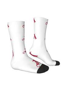 1pair Simple Letter Printing Socks Men's 360 Degree 3D Printing Socks Digital Printing Socks Medium Socks