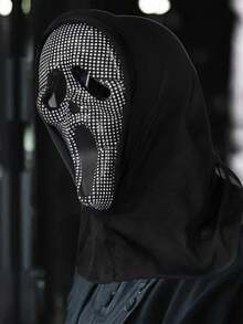 1pc New Halloween Rhinestone Screaming Ghost Face Mask, Costume Party Accessory - Black - View 2
