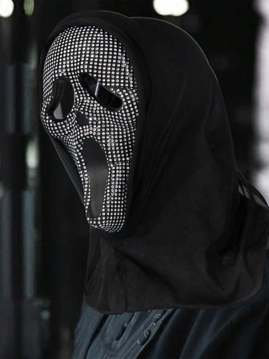 1pc New Halloween Rhinestone Screaming Ghost Face Mask, Costume Party Accessory