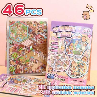 46ชิ้น สติ๊กเกอร์ตกแต่งบ้าน DIY, สติ๊กเกอร์จัดสวน, สติ๊กเกอร์ฉาก (ประกอบด้วย 20 ฉาก 26 วัสดุ+), สติ๊กเกอร์ภูมิทัศน์ขนาดเล็กบ้านจิ๋ว 3D สำหรับ DIY ทำสมุดภาพ, ของเล่นตัวต่อ, ใช้ซ้ำได้, มีหลายขนาด อุปกรณ์สมุดภาพ เครื่องเขียน