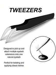 2 pezzi/1 pezzo Strumenti per estensioni ciglie, Pinzette curve nere, Strumenti per il trucco, Pinzette per ciglie