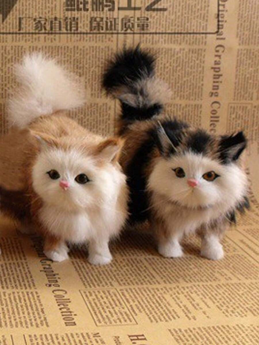 仿真猫仿真猫玩具可爱公仔仿真猫动物猫花猫摆件圣诞礼物生日礼物（款式随机） - 黑色 - 查看 1