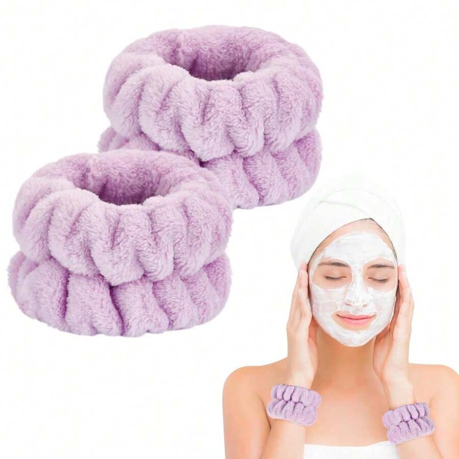 1 Pcs Wrist Towels For Washing Face-Dorbetar, Microfiber Wrist Bands For Washing Face, Spa Wristbands For Washing Face, Fluffy Towel Bands, Arm Bands For Washing Face For Woman (Purple)