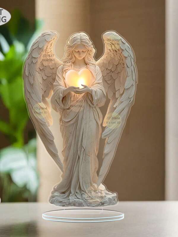 2D Flat, Anjo Segurando um Coração Iluminado - Decoração de Mesa em Estilo Boêmio, Não Requer Eletricidade. Estátua de Mesa Romântica em Acrílico, Adequada para Casa, Escritório, Casamento e Centro de Mesa do Dia dos Namorados, Feita com Design Requintado e Acabamento Meticuloso, 2D Flat, Decoração de Natal
