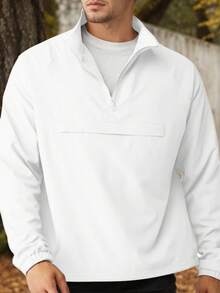 SANOPY Men's Casual Quarter Zip Pullover Sport Lightweight Jacket Hiking Golf Men Standing Tie Pocket - trắng - Xem 5