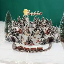 3D 立体圣诞贺卡 - 圣诞老人、驯鹿、雪村和月光夜空的圣诞夜场景 - 送给朋友和家人的节日贺卡，节日贺卡 | 节日设计 | 详细插图，圣诞贺卡 - 彩色 - 查看 4