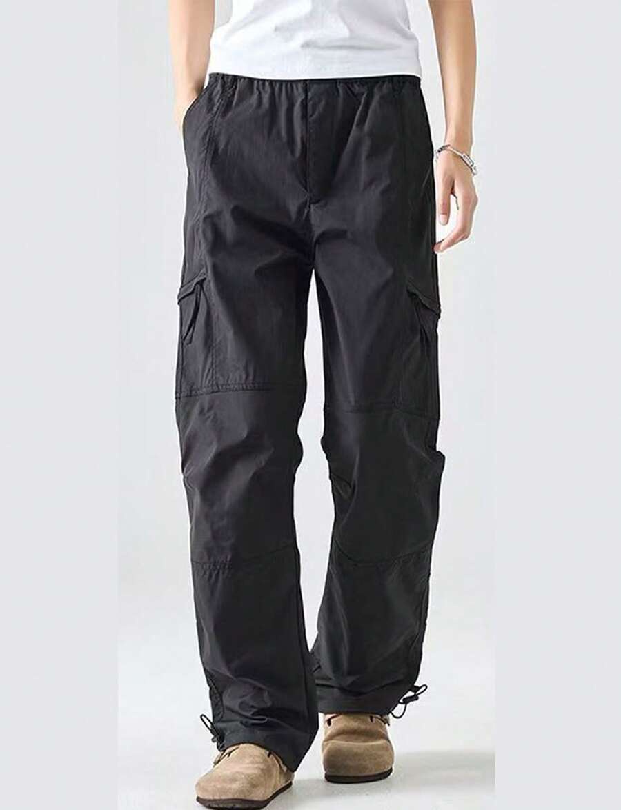 Multi-Pockets Hiking Pants Men Outdoor Cargo Pants Waterproof Mid-Weight Spring Autumn Wear-Resistant Pants For Camping Trekking - màu đen - Xem 1