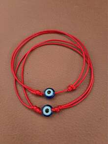 RINTOLER 2pcs Minimalist Creative Eye Design Couple Bracelets Set, Fashionable Red Rope Bracelet Set, Gift, Adjustable Size - Red - View 10