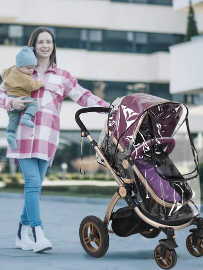 Capa de chuva universal para carrinho de bebê, proteção transparente e respirável contra intempéries com zíper à prova d'água, proteção para as 4 estações, à prova de vento, chuva e neve