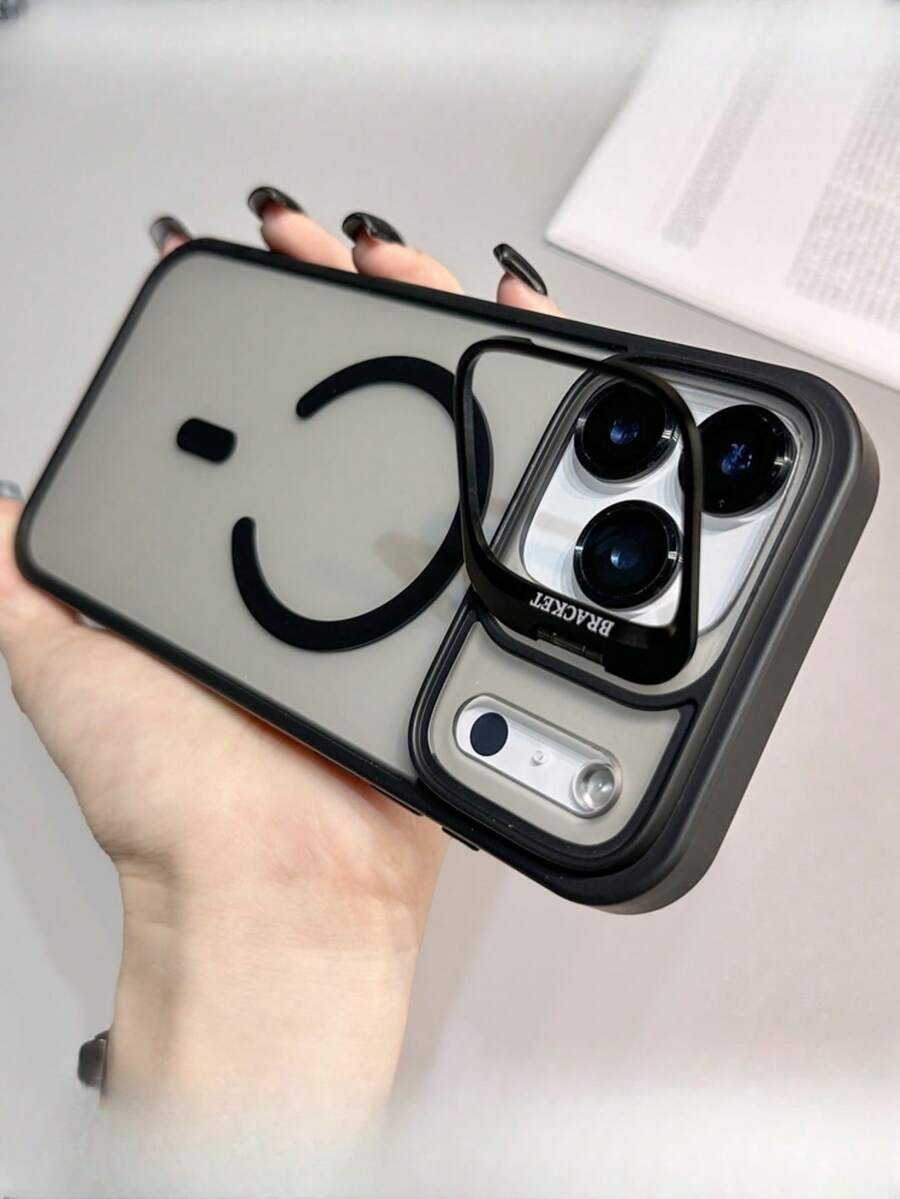 1 件豪华镜头框架支架磁性手机壳适用于 17 Pro Max 无线充电防震装甲保险杠透明盖带镜头玻璃 - 黑色 - 查看 1