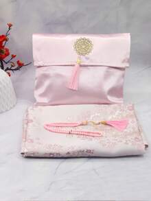 3pcs Middle Eastern Style Floral Blanket Set With Storage Bag, Beaded Tassels, Lightweight, Comfortable, Non-Slip Throw Blanket