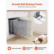 Pullout Trash Can For Kitchen Cabinets, 27QTx2 Double Under Sink Garbage Waste Recycling Bin, Under Mount Waste Container, With Heavy Duty Metal Full Extension Sliding System And Handle - Grey - View 6