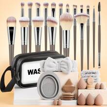 47pcs Professional Makeup Brush Set: 30pcs Full Face Makeup Brushes + 2pcs Makeup Sponge Puffs + 4pcs Thumb Makeup Sponge Puffs + 4pcs Makeup Sponge Puffs + 6pcs Makeup Sponges (2 Large, 4 Small) + 1pc Carrying Case, Practical Complete Makeup Tool Kit