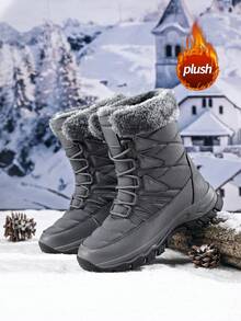 Botas de nieve para mujer, botas cortas, cálidas, antideslizantes, de punta redonda, talla grande, ligeras, de tacón plano alto, casuales, para edad media, de grosor regular