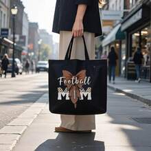 [Mom Tote Bag] 1pc Lightweight Reusable Mom Printed Canvas Tote Bag| Foldable Shoulder Bag With Retro & Leopard Print Accents, Open-Top Commuting Shopping Bag, Holiday Sports Moms, Purse, Durable Carryall, Hand Washable, Fashion Lovers