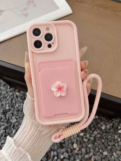 1 pieza Funda de teléfono móvil con diseño de macaron con pétalos, con soporte para tarjetas y cordón, funda de silicona resistente a golpes compatible con Samsung Galaxy S25, S24, S24+, S24 Ultra, S24 FE, S20, S21, S22, S23 y series 11, 12, 13, 14, 15, 16