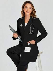 cimmuovere White Long Sleeve Laboratory Surgical Gown, Nurse Scrub Uniform, Scrub Uniform, Dentist Scrub Uniform Jacket Black Spring - Black - View 5