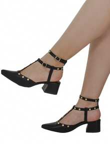 Women's Pumps Block Heel Shekinah Strap Studs Spike Carnation Fashion Simple Casual PVC Shiny Studded Party 2025 - 查看 2