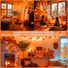 JMEXSUSS 66ft 200 LED Halloween Lights Outdoor Indoor, Connectable Orange String Lights Clear Wire, Fall Light Plug In For Fireplace Tree Garden Patio Thanksgiving Fall Halloween Decor - 橘色 - 查看 7