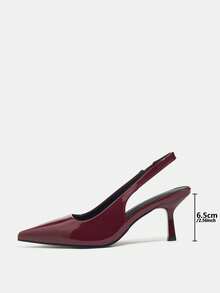 Women's Pointed Toe Chunky Heel Suede Pumps With Back Strap, Breathable Closed Toe High Heel Slingbacks For Summer - Burgundy - View 4