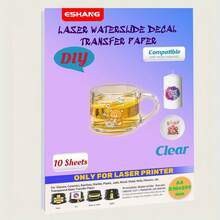 Carta adesiva da forno a laser formato A4 (210 * 297 mm) TRASPARENTE, carta da trasferimento a decalcomania idraulica stampabile per bicchieri, tazze, bicchieri