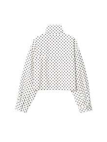 HLPHA Women's Spring/Summer Elegant Casual Polka Dot Jacket, Wrinkled Fabric, Drawstring Zipper, Ribbed Collar, Suitable For Graduation Ceremony And Various Occasions - White - View 3