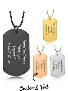 Customizable Stylish Metal Military Emblem Chain Necklace, Men's Zinc Alloy Metal Pendant Necklace, Casual Hip-Hop Style, Military Badge-Inspired Square Pendant Necklace For Men, Perfect As A European And American Boyfriend Gift, Perfect As A Christmas Gift. - Multicolor - View 4