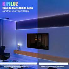 Luz Led Neon Blanca Cálida 5M 600 Ledes Flexible Cortable IP67 Impermeable para Exterior Habitación - Azul - Ver 3