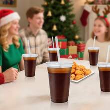 [100 Sets] 12-24 Oz Clear Plastic Cups With Lids And Straws, Christmas Party Disposable Iced Coffee Cups With Lids, Clear Cold Drink Cups With Lids, Perfect For Iced Tea, Milkshakes, Smoothies, Ideal For Halloween, Christmas, Family Gatherings, And Office Coffee - 規格 - 查看 2