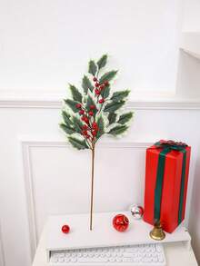 1 Stück realistischer Weihnachtsroter Fruchtdekoration, für Heimdisplay, Feiertagsatmosphäre im Wohnzimmer, Tischdekoration im Esszimmer, Wohnzimmer Kamin Atmosphäre Dekoration, realistische grüne Pflanzen, Eingangsbereich, Büro Weihnachtsdekoration