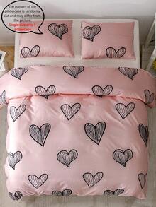2/3pcs Soft 100% Polyester Pink Heart Print Pillowcase And Duvet Cover Set (1/2 Pillowcase + 1 Duvet Cover), No Filler, Perfect Decoration For Bedroom, Hotel - Pink - View 4