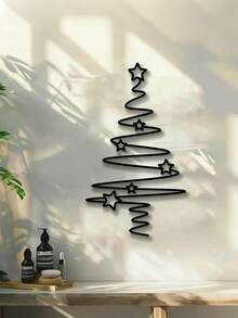 Elegante decorazione natalizia in metallo nero a forma di albero di Natale - Decorazione per interni ed esterni, con ornamenti a forma di stella, adatta per soggiorno, patio o giardino, decorazione natalizia da parete, regalo di Natale, decorazione per feste di Natale, Ringraziamento, matrimonio e compleanni, per interni ed esterni, giardino, vacanze, Ognissanti