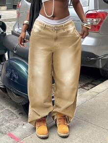 Women's Autumn Y2K Washed Vintage Wide Leg Jeans, Casual Street Style