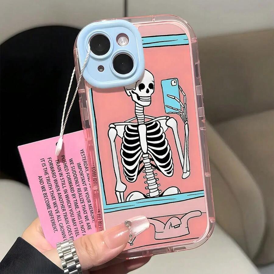 Funda rosa con calavera. Funda suave en color caramelo, compatible con el modelo 16. Funda rígida color caramelo para phone 15, 14, 13, 12 y 11 Pro Plus (L237) - Rosa - Ver 1