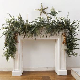 Artificial Christmas Garland With Norfolk Pine, Eucalyptus & Cedar - Faux Cypress Garland For Mantle Stairs Wall Table Indoor Outdoor Holiday Party Xmas Decor, Faux Greenery Garland For TV Stand Table Fireplace Handrail, Window, Front Door Porch, Garden Decor, Realistic Fake Vine For Kitchen Bedroom Living Room Home Room Decor, Artificial Plants For For DIY Christmas Wreaths