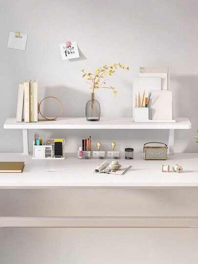 1PC Desktop Storage Rack Multi Layer Organizer Adjustable Floating Shelf Space Saver For Computer Books Office Dorm Home Desk Workstation Extender Riser Stand,White