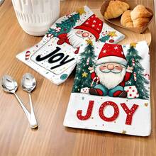 1 set/1 pieza/100 piezas Paños de cocina y paños de platos con diseño de árbol de Navidad y enanitos, adecuados para decoración de interiores en restaurantes, cocinas y baños, decoración de fiestas, regalos navideños y también pueden ser entregados como regalos de Navidad - Multicolor - Ver 4