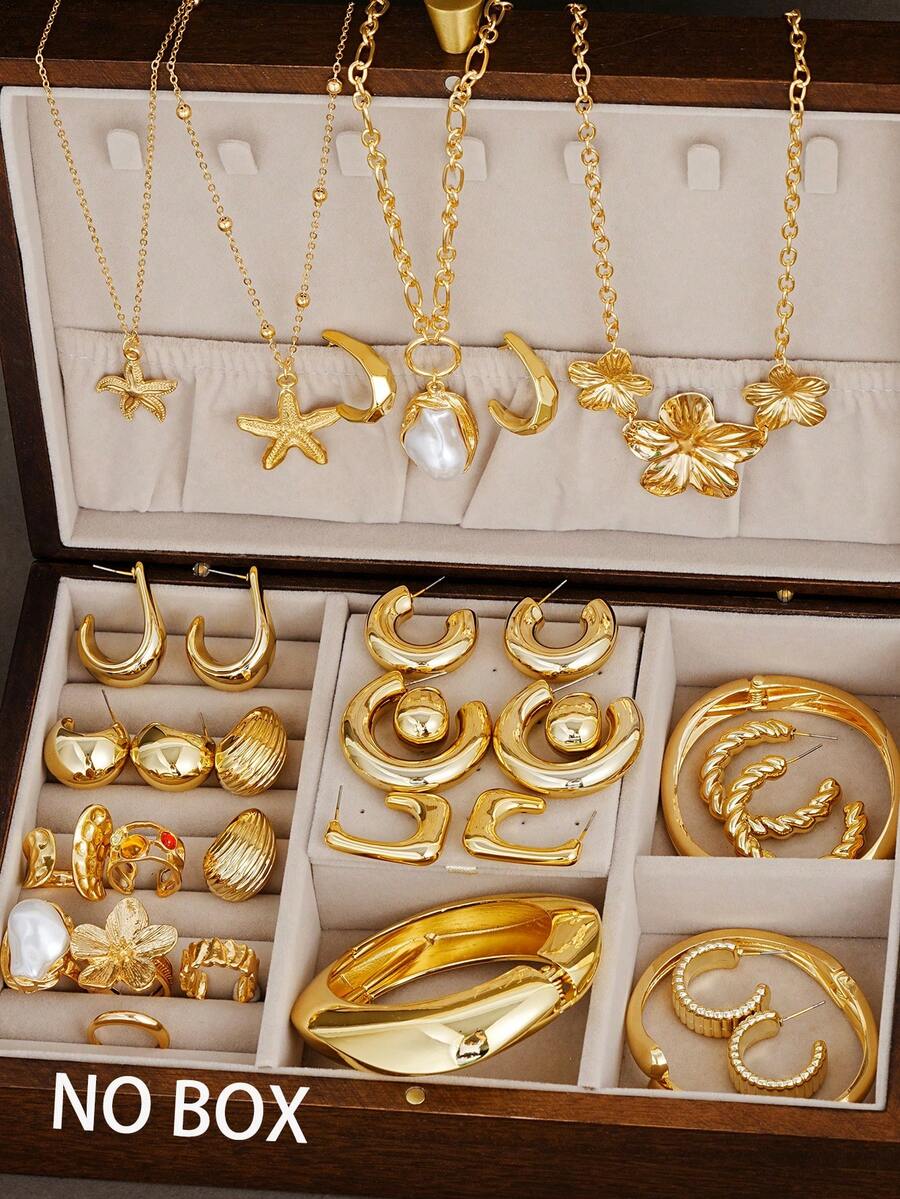 (No Box) 33/20/3pcs Simple Floral Crystal Ring, Exaggerated Bracelet Set, Layered Necklace Set With CCB Earrings, Jewelry Set For Women, Suitable For Vacation, Date, Daily, Casual, Party, Gift For Girlfriend, Friend - Jewelry Set - View 1