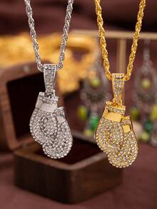 1pc Men's Boxing Glove Cubic Zirconia Pendant Necklace (No Gift Box) - Silver - View 4
