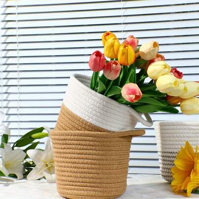 1pc/2pcs Baby Handmade Woven Storage Baskets - Polyester Material, Classic Design, Decorative Storage For Plants, Toys, Decor, And More, Wall-Mounted Shelf For Baby Rooms,Bedrooms Bedroom, Bathroom, Kitchen, Office & Living Room,Decorate Your Baby's Room