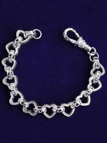 DUBSS 男士镂空心形链条手链，阿尔伯特扣，嘻哈风格饰品 - 心 - 查看 4