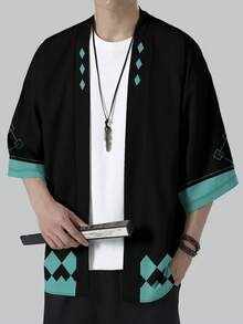 Men's Casual Kimono Cardigan, Chinese Style Hanfu Cardigan, Casual Summer Clothing - Black - View 5
