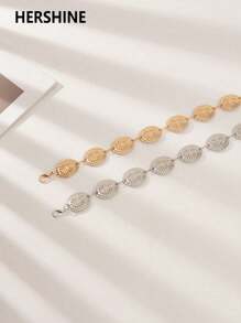 Hershine 1件装加大码时尚腰链，复古波西米亚风花卉图案腰带，适合搭配连衣裙、西装、日常场合、度假，也是送给朋友、母亲、女友、生日、情人节的礼物。 - 14片花紋花邊腰鏈 - 查看 2