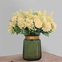 Artificial Peony Bouquet Fake Flowers UV Resistant Faux Plants For Vase Wedding Decor - Light Yellow - View 2