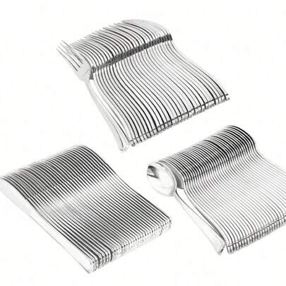 10/25/50/150pcs Silver Reusable Cutlery Set, Including Cake/Salad Forks, Spoons, Knives, Suitable For Home, Restaurant, Wedding, Outdoor, Birthday, Party, Holiday Gathering