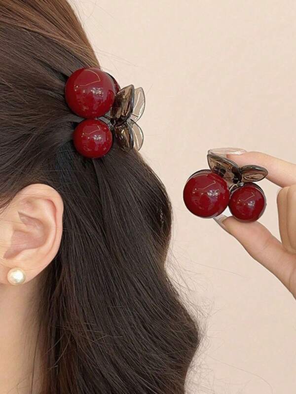قطعتان من مشابك الشعر الصغيرة الجميلة على شكل كرز أحمر، مخالب شعر كرز أحمر، مشابك شعر للجانب والذيل، هدية صغيرة لعيد الحب، إكسسوارات شعر أنيقة، مشابك شعر للخريف والشتاء والعطلات للمرأة