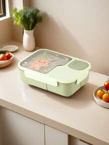 1pc Customizable Fantasy Pattern & Artistic Text Bento Box, High-Quality PP Material, 3-Compartment With Accompanying Utensils, Portable, Minimalist, Waterproof, Tight-Sealing, Leak-Proof, Large Capacity, Suitable For Students, Office Workers, And Daily Use