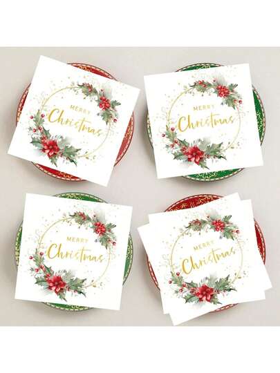 20pcs/40pcs/60pcs/Set,White Christmas Napkins, Christmas Rustic Vintage Cocktail Napkins, Xmas Disposable Napkins Decorative Paper Napkins For Holiday Weeding Home,Christmas Cocktail Paper Napkins For Banquet Lunch Dinner Holiday Party